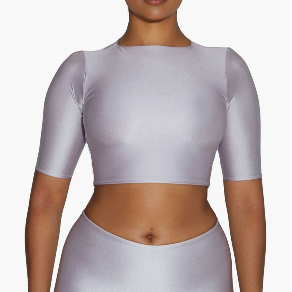 Naked Wardrobe Metallic Quarter Sleeve Crop Top Shirt Women's NWOT